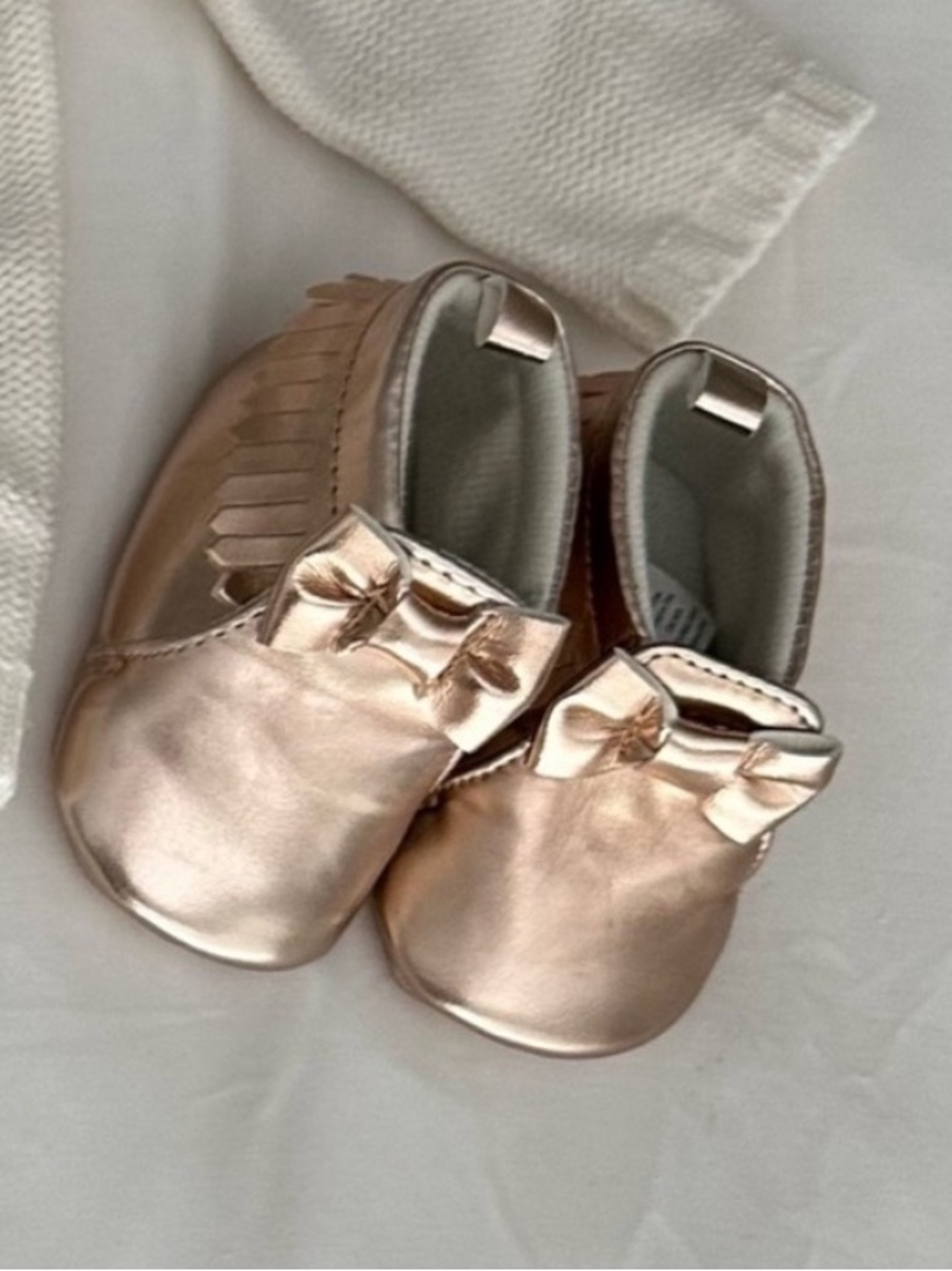 child of mine Rose Gold Metallic Bow Baby Moccasins